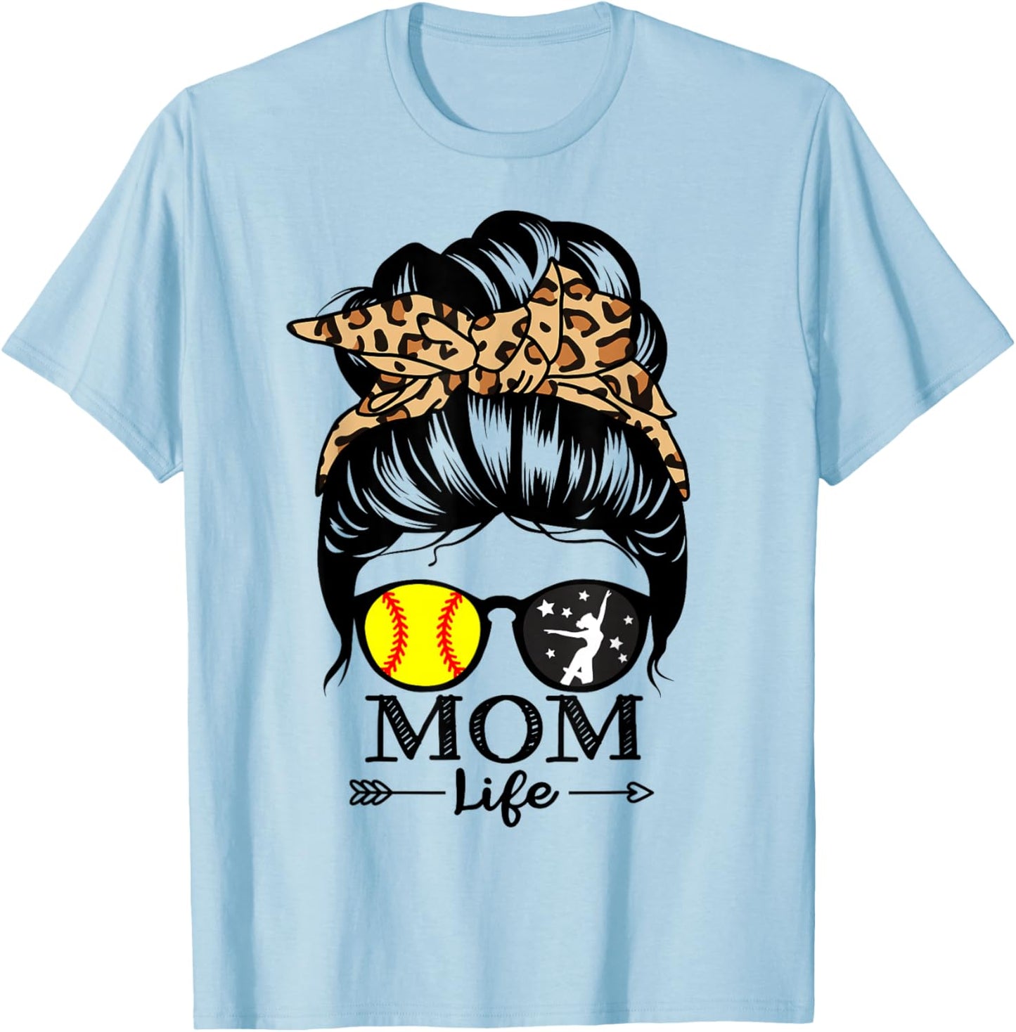 Mom Life Messy Bun Hair Funny Softball Dance Mom T-Shirt - T-Shirt | Light Blue