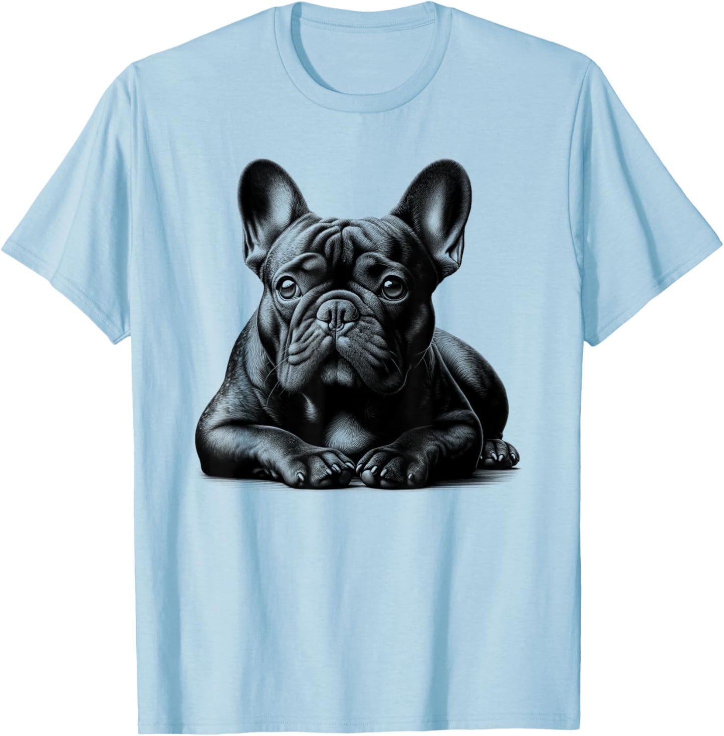 Cute French Bulldog in Lying Pose T-Shirt - T-Shirt | Light Blue