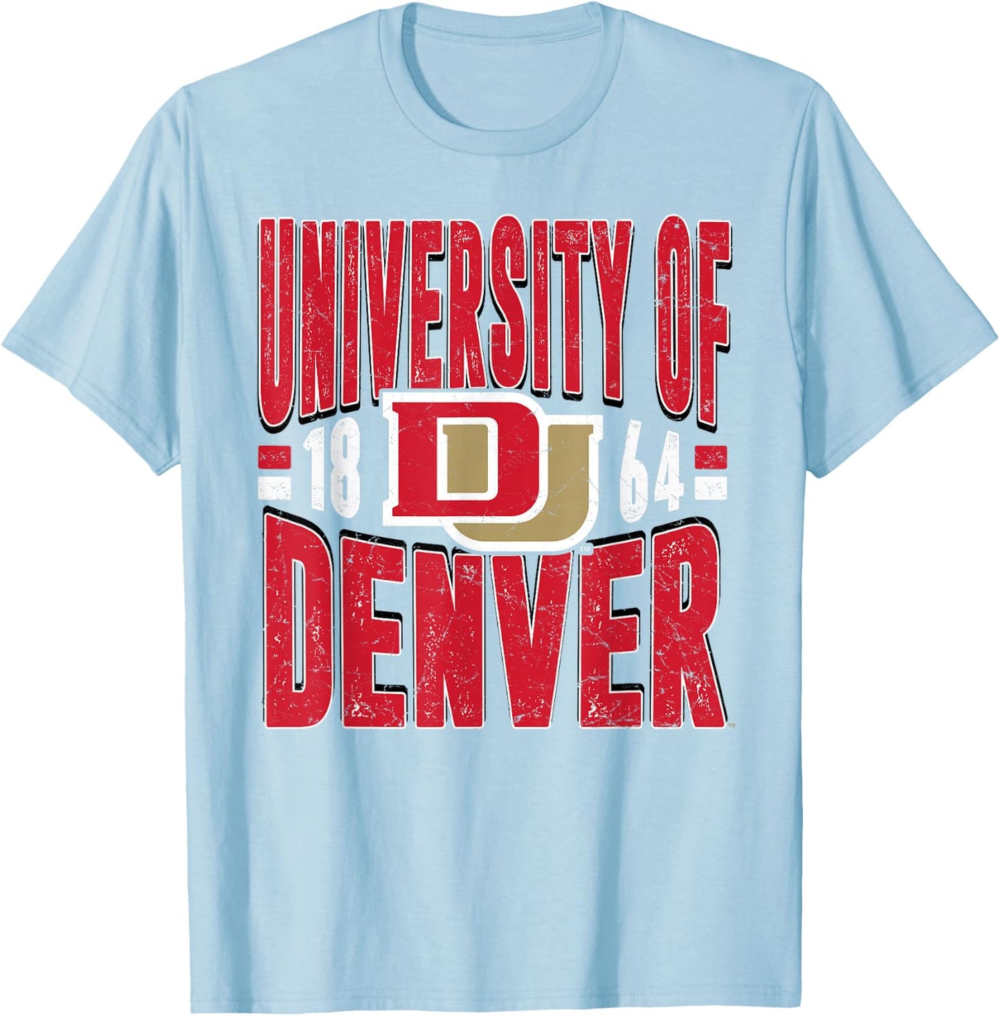 Denver Pioneers Vintage 90's Retro Gray Officially Licensed T-Shirt - T-Shirt | Light Blue