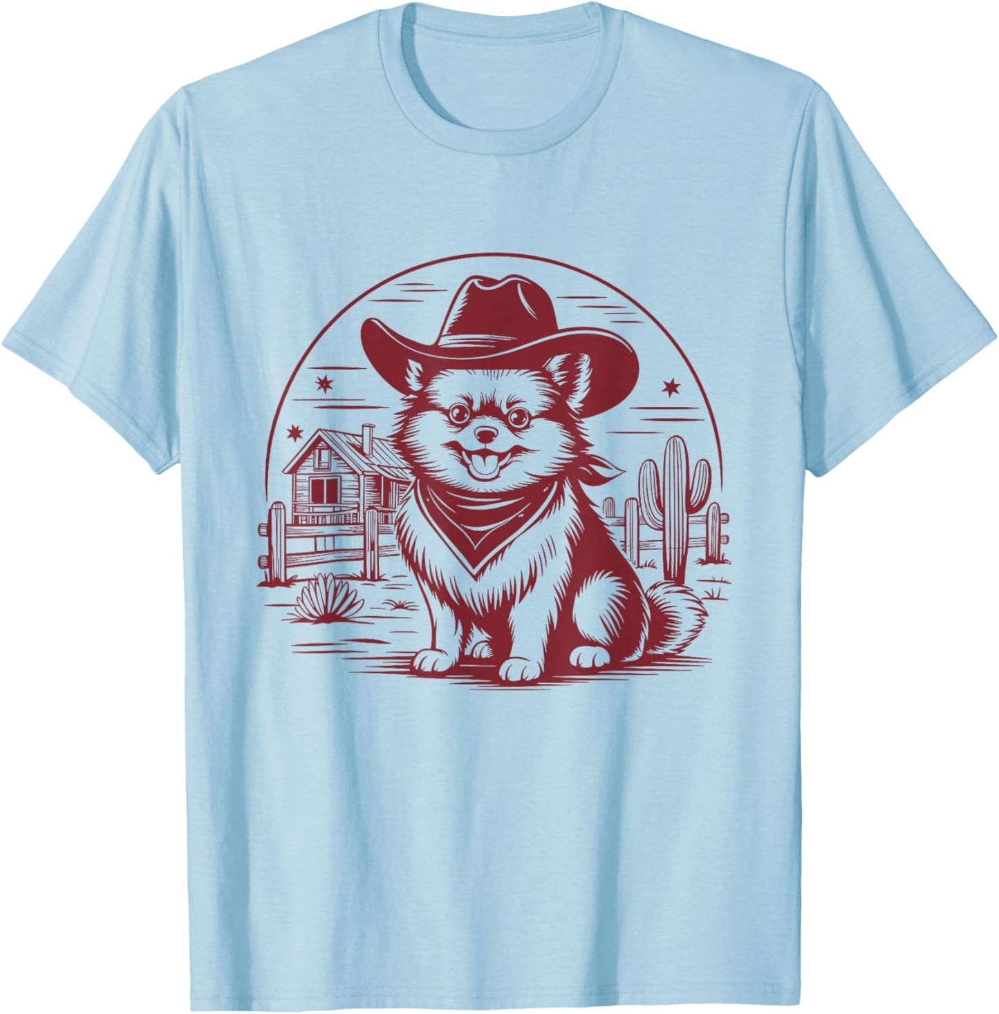 Pomeranian Cowboy UFO Vintage Pomeranian Western Dog Mom T-Shirt - T-Shirt | Light Blue