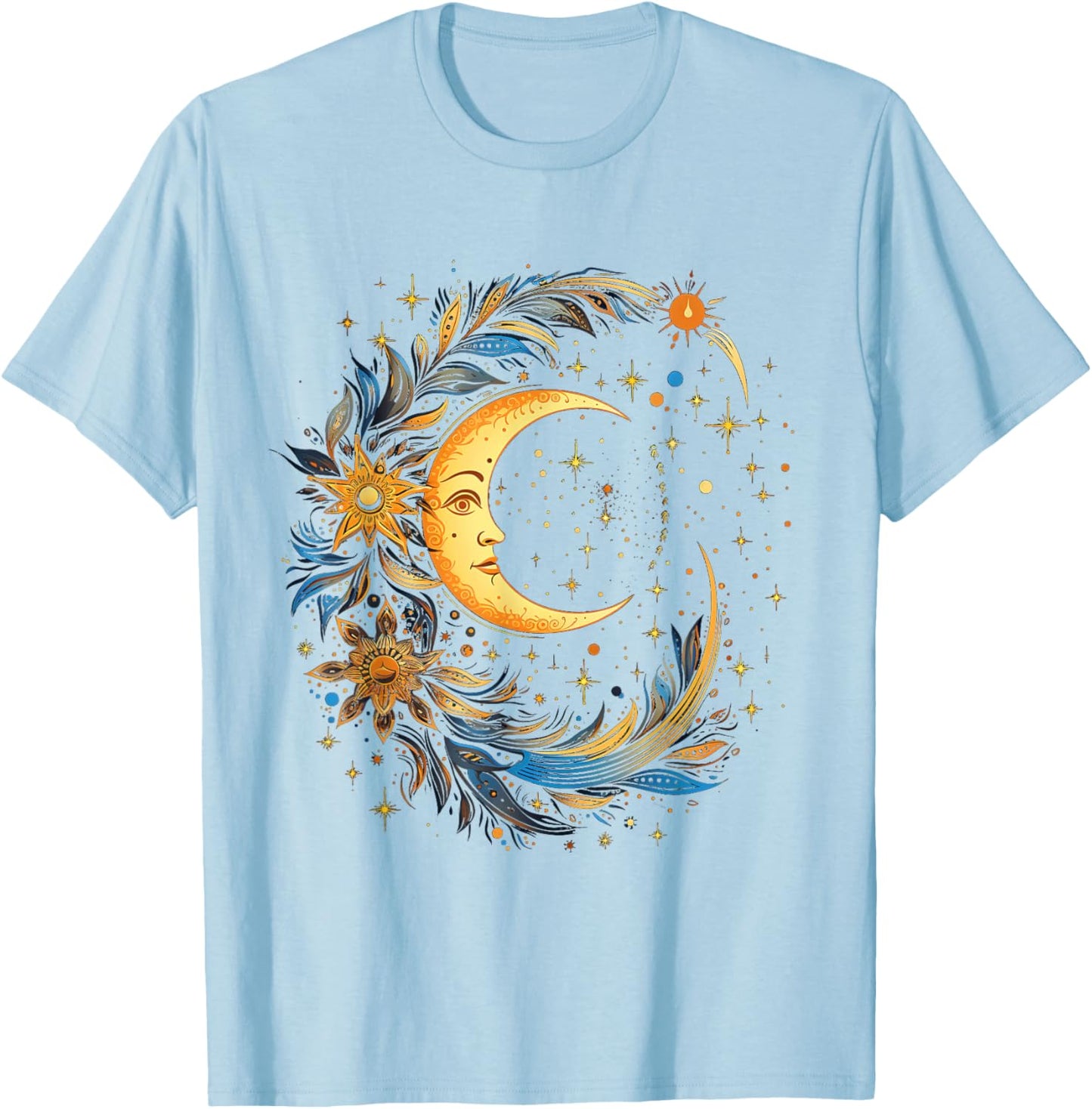 Mystic Sun and Moon Woman Mystical Flowers Aesthetic T-Shirt - T-Shirt | Light Blue