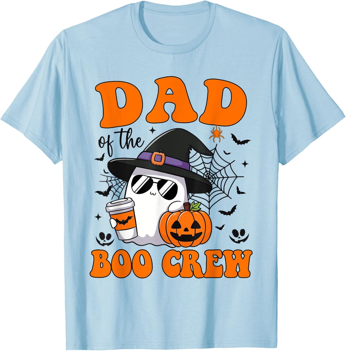 Dad Boo Crew Groovy Ghost Matching Family Halloween T-Shirt - T-Shirt | Light Blue