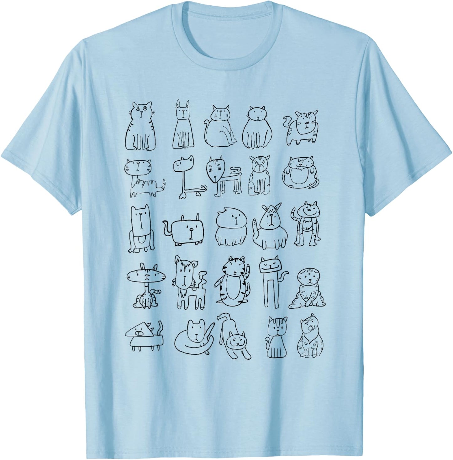A Kitty Collection Of Cat Doodles T-Shirt - T-Shirt | Light Blue