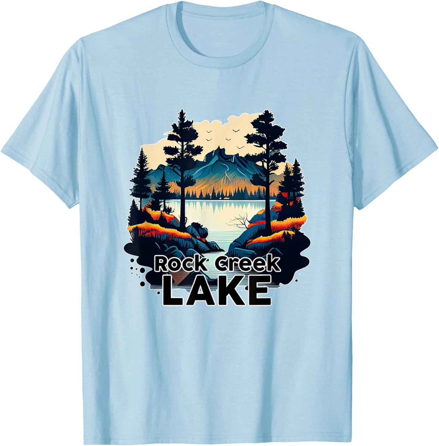 Rock Creek Lake Retro Minimalist Lake Rock Creek T-Shirt - T-Shirt | Light Blue