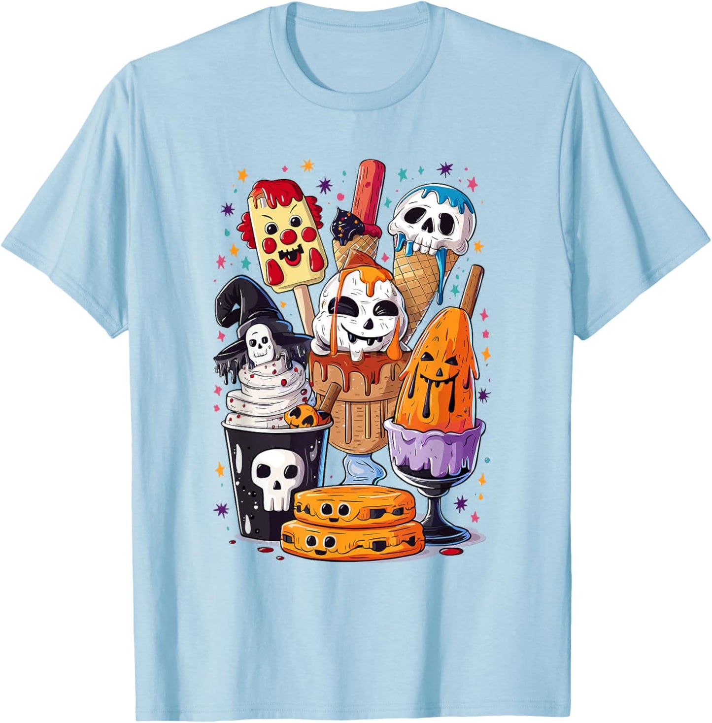 Scary Ice Cream Halloween Popsicle Ghoul Summer Halloween T-Shirt - T-Shirt | Light Blue