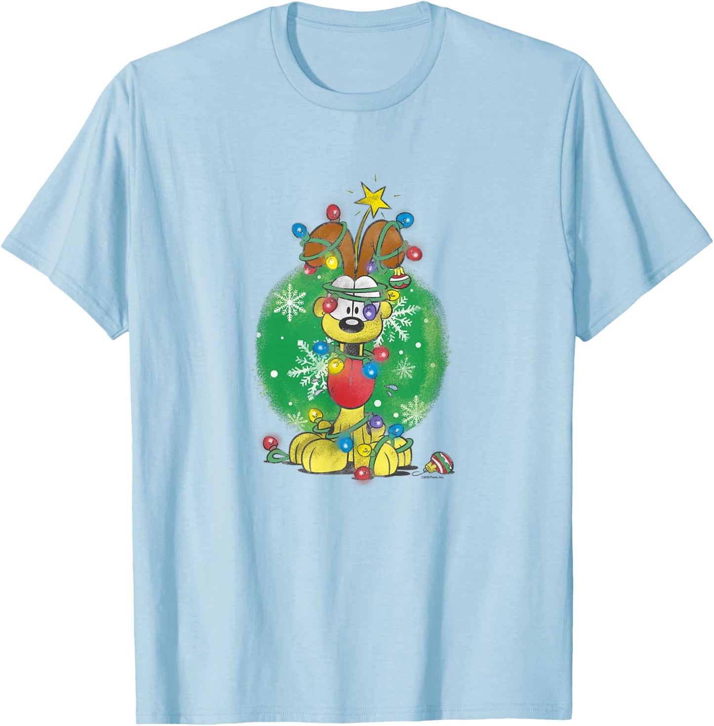 Garfield Odie Wrapped In Christmas Lights T-Shirt - T-Shirt | Light Blue
