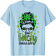 One Lucky Lunch Lady Shamrock Messy Bun Funny St Patrick Day T-Shirt - T-Shirt | Light Blue