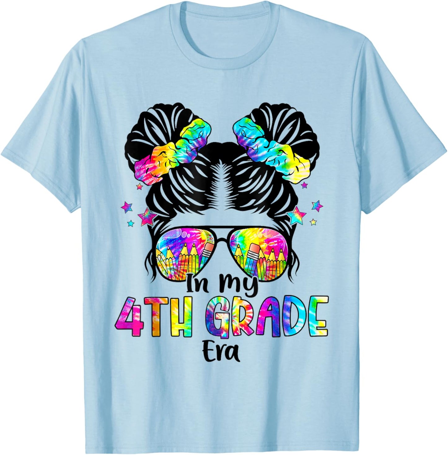 In My 4th Grade Era Messy Bun Fourth Grade Back To School T-Shirt - T-Shirt | Light Blue