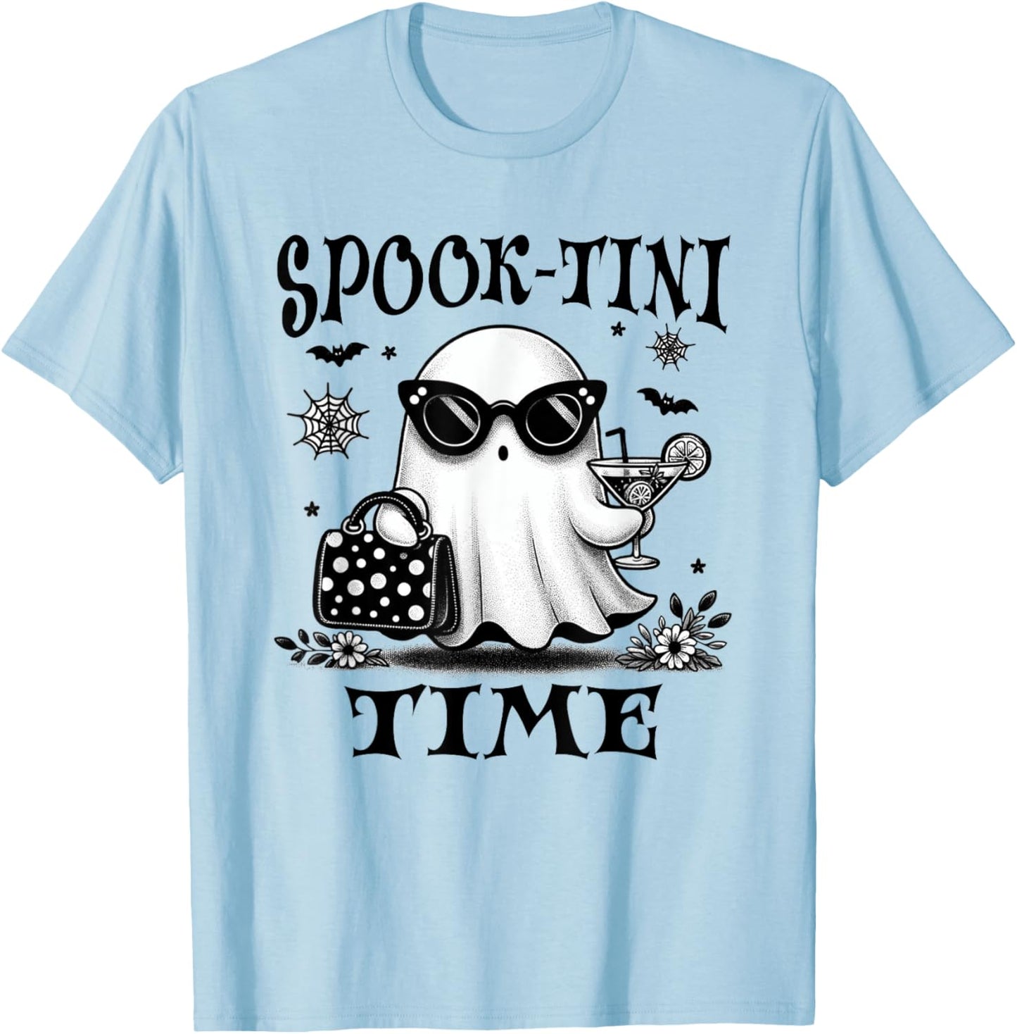 Martini Halloween, Cute Ghost Martini, Spook-tini Time, Fall T-Shirt - T-Shirt | Light Blue
