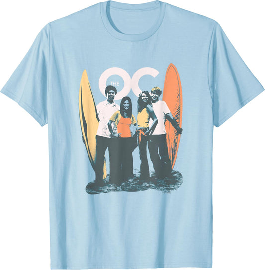 The O.C. Main Characters Surf Boards Beach Group Shot T-Shirt - T-Shirt | Light Blue