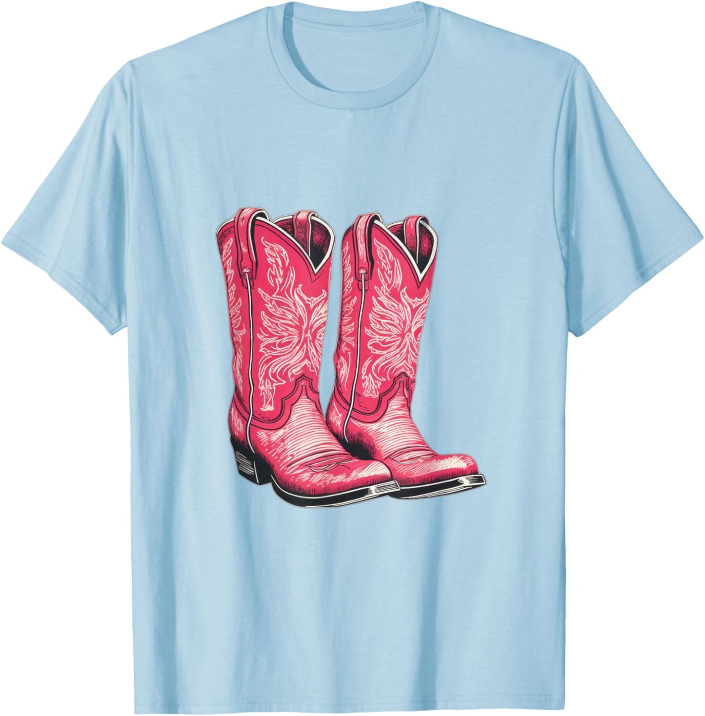 Pink Cowboy Boots Women Vintage Design T-Shirt - T-Shirt | Light Blue