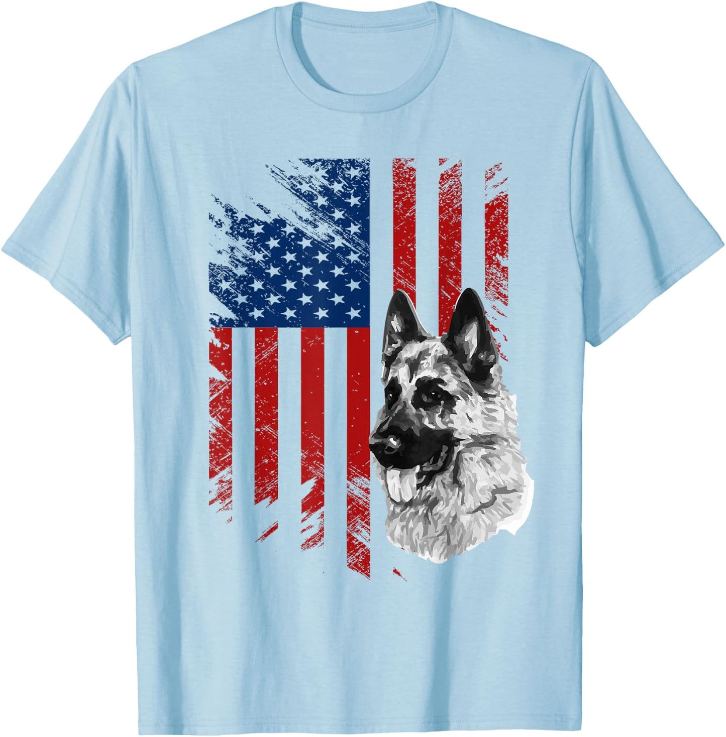 Patriotic German Shepherd USA American Flag Dog Pet T-Shirt - T-Shirt | Light Blue