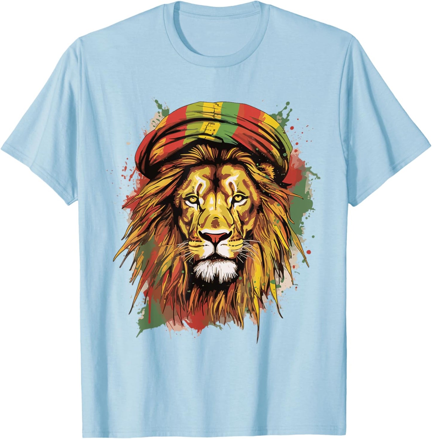 Jamaican Lion Jamaican Rasta Flag Lion Of Judah Reggae Music T-Shirt - T-Shirt | Light Blue