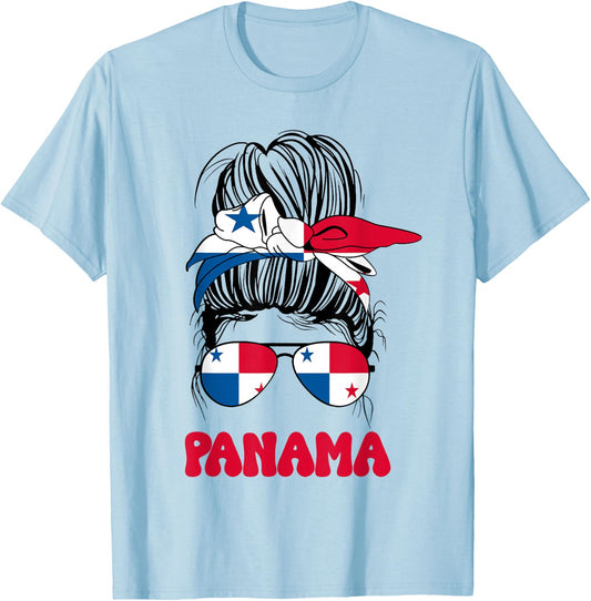 Panamanian Women Messy Bun, Proud Panama Flag for Girls T-Shirt - T-Shirt | Light Blue