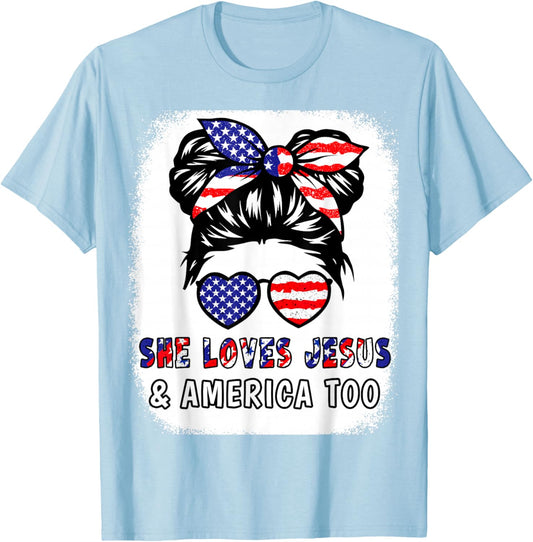 Girl Love Jesus America Cute 4th July Patriotic Teen Toddler T-Shirt - T-Shirt | Light Blue