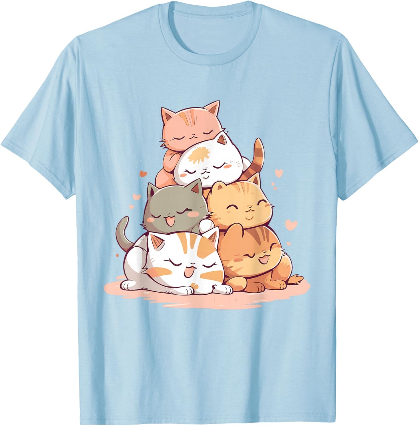 Cat Cute Kitty Pile Cats Anime Kawaii Neko Women Girls T-Shirt - T-Shirt | Light Blue