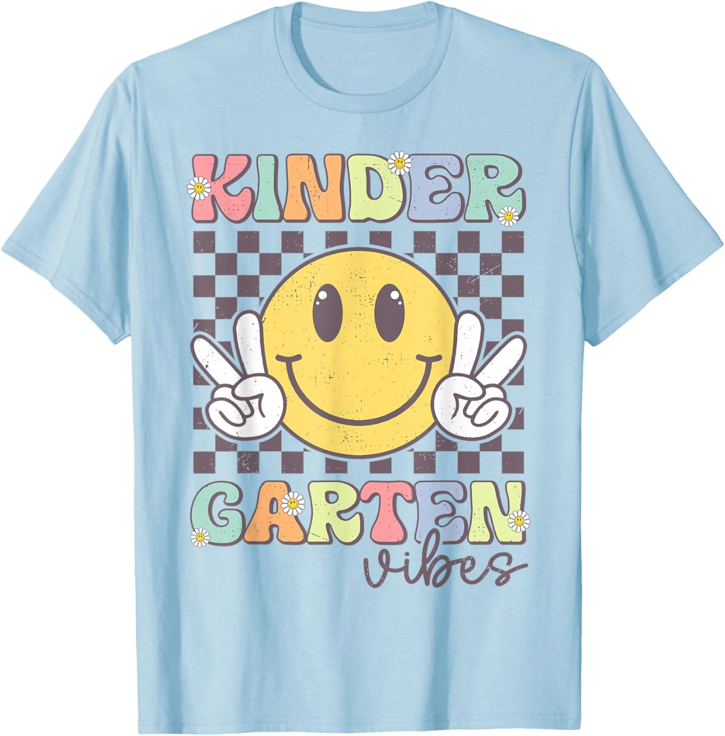 Kindergarten Vibes Smile Face Back To School Teachers Kids T-Shirt - T-Shirt | Light Blue
