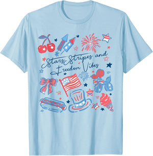 Stars Stripes And Freedom Vibes 4th of July American Flag T-Shirt - T-Shirt | Light Blue