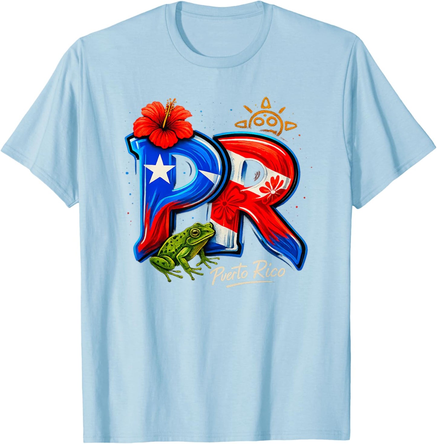 Puerto Rico PR Hibiscus Coqui Frog Rican Heritage Culture T-Shirt - T-Shirt | Light Blue