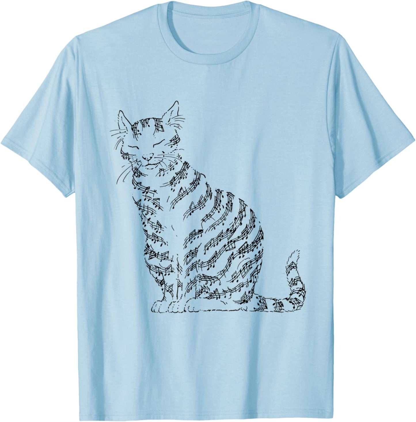 Cute Cat Kitty Playing Music Note Clef Musician Art T-Shirt - T-Shirt | Light Blue