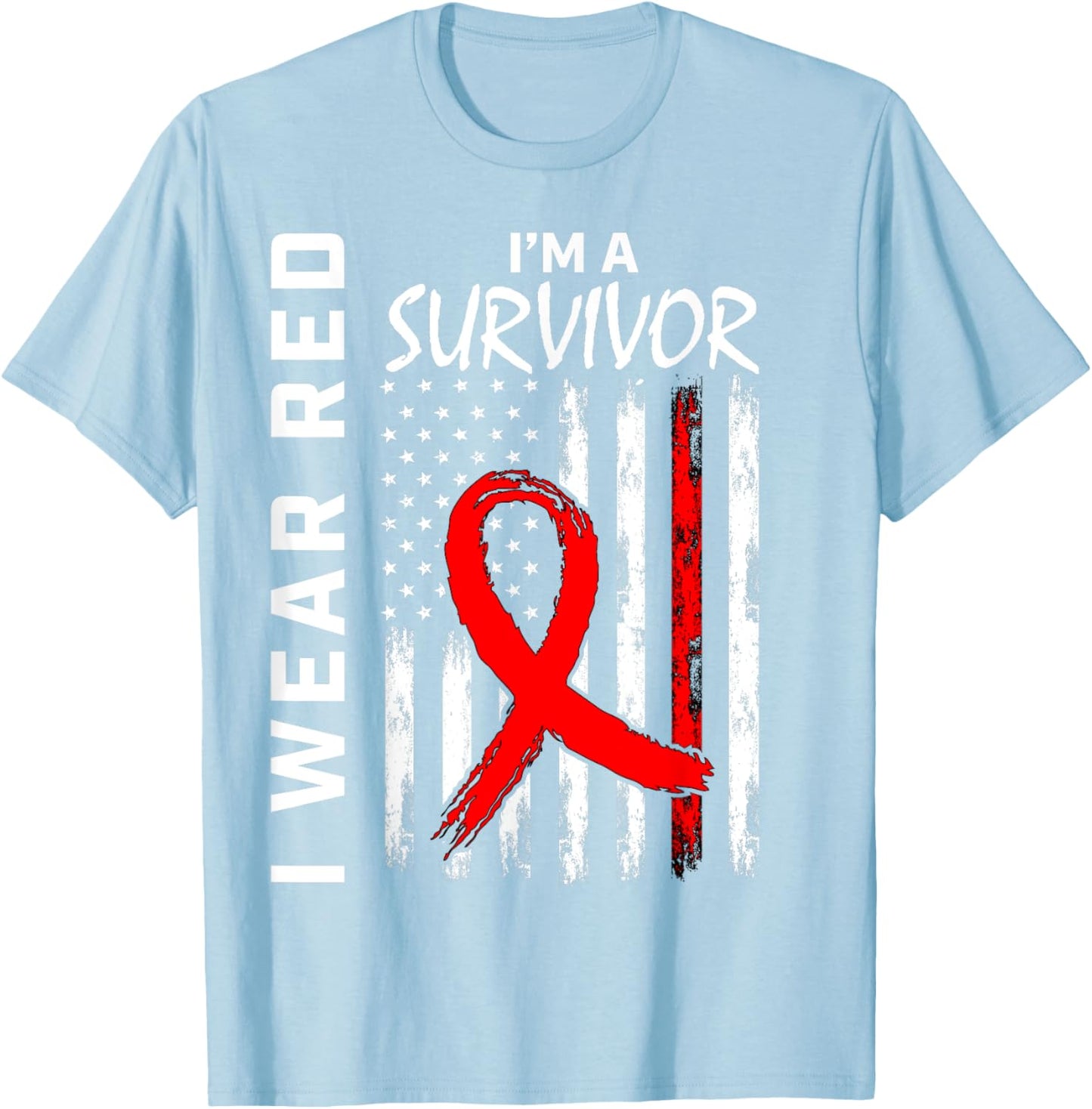 I Wear Red Heart Disease Survivor Gifts Awareness USA Flag Women Kids Men T-Shirt - T-Shirt | Light Blue