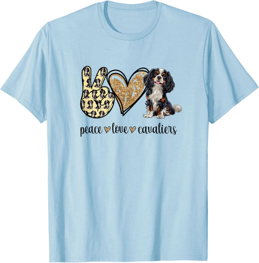 Cute Funny Tri Peace Love Tricolor Cavalier Lover T-Shirt - T-Shirt | Light Blue