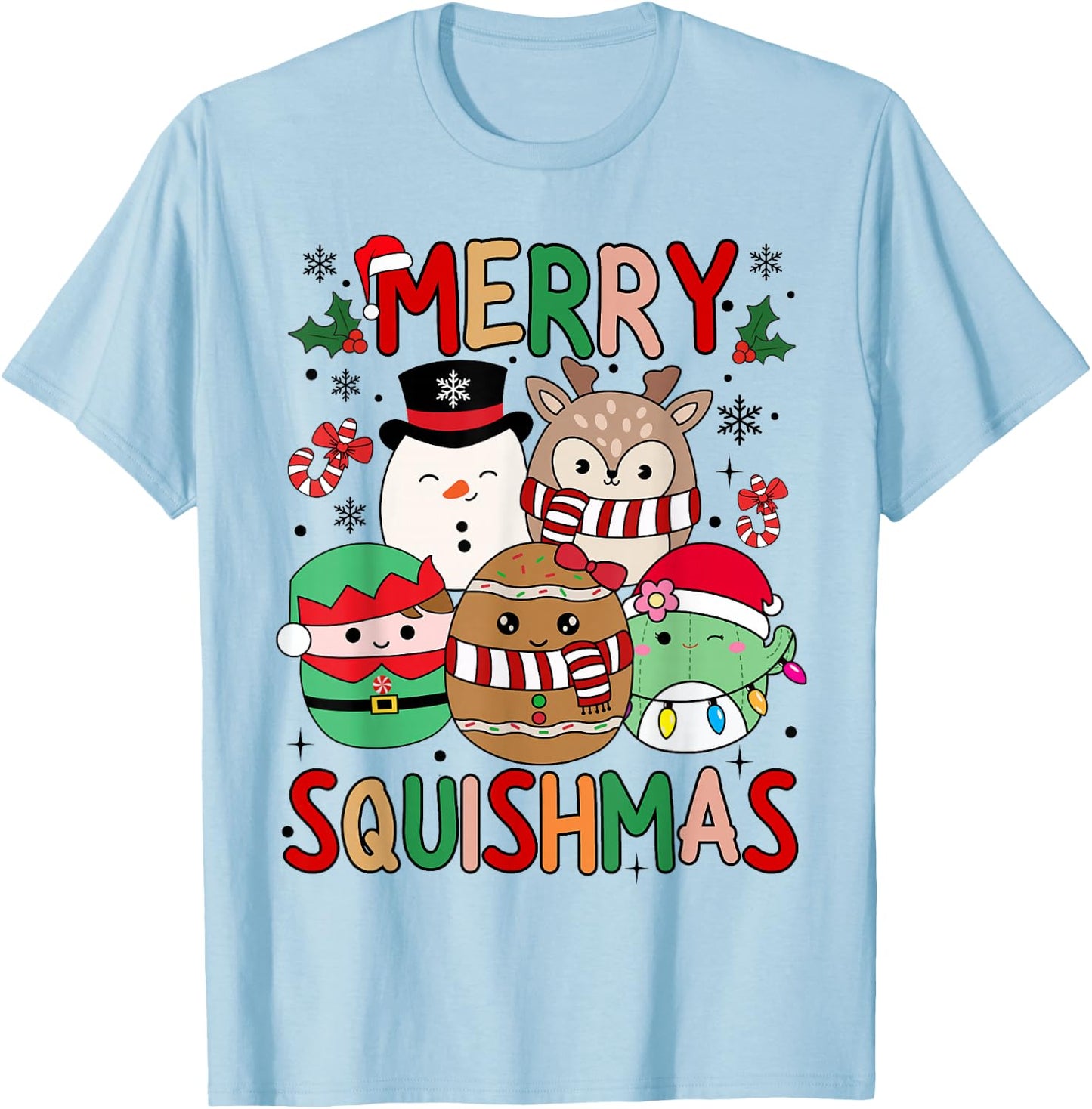 Squish Squad Merry Christmas Gifts Cute for Kids Woman T-Shirt - T-Shirt | Light Blue