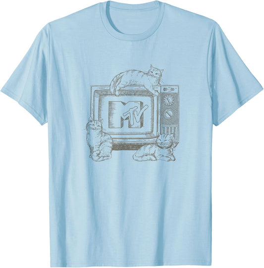 MTV Cats Lounging on TV MTV Logo T-Shirt - T-Shirt | Light Blue