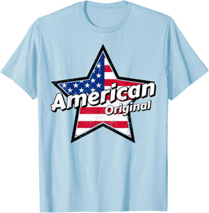 American Original Amerika Flagge Shirt | Stolze Damen Amerikanische T-Shirt - T-Shirt | Light Blue