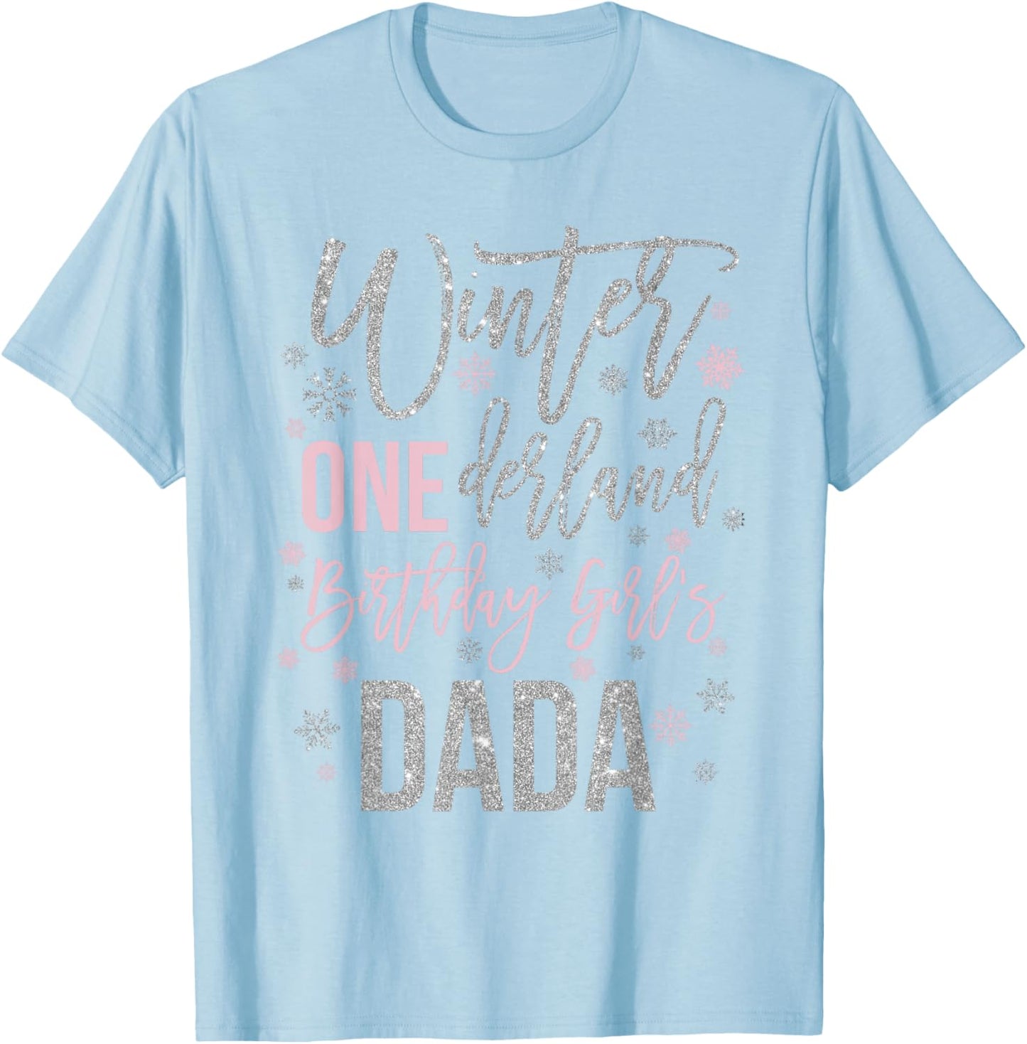 Dada Pink Winter Onederland 1st Birthday Snowflake Matching T-Shirt - T-Shirt | Light Blue
