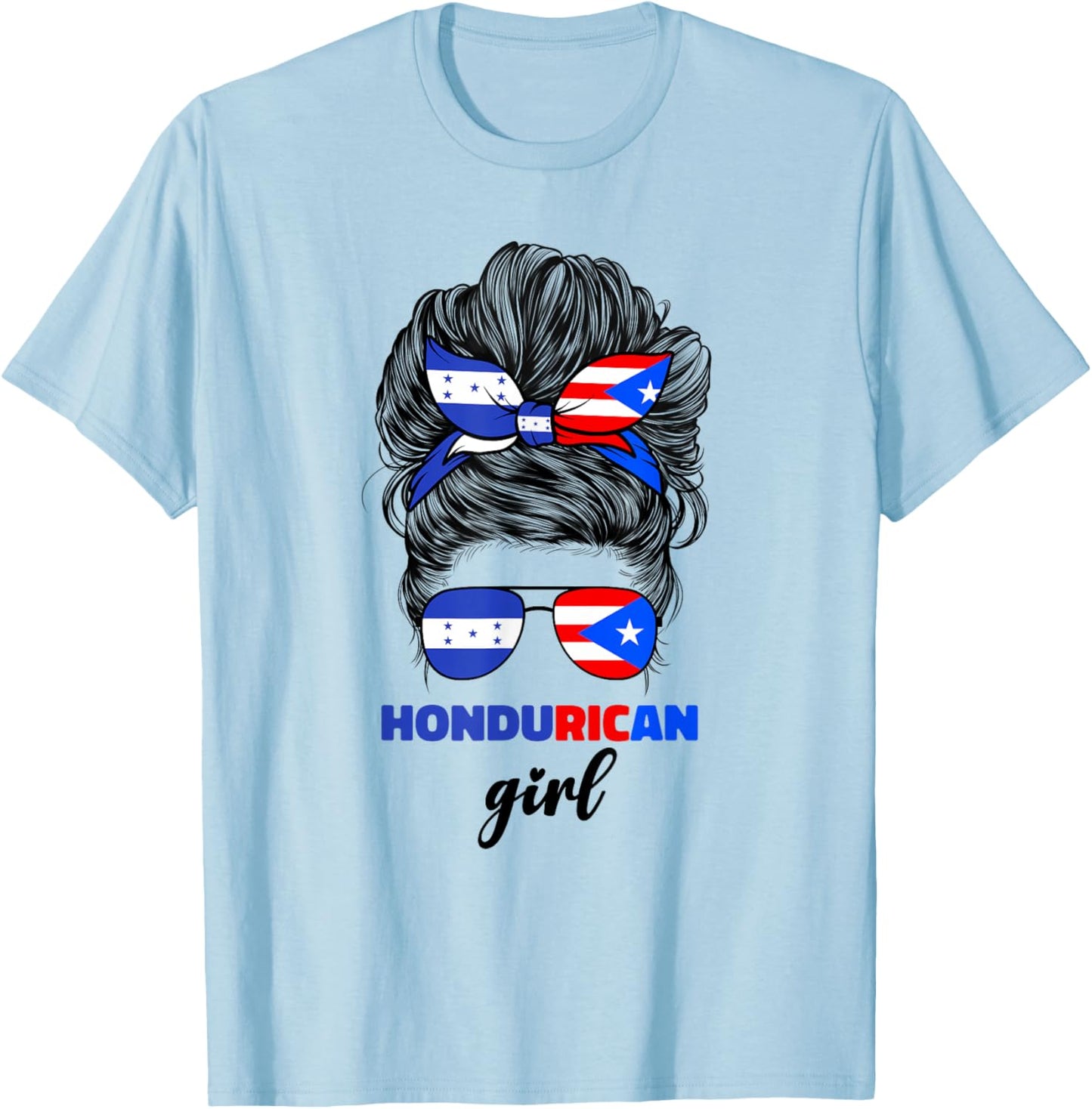 Half Honduran And Puerto Rican Rico Honduras Flag Girl Mix T-Shirt - T-Shirt | Light Blue