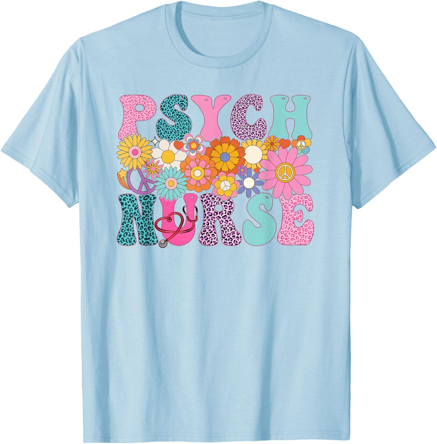 Psych Nurse Week Groovy Leopard Appreciation Day T-Shirt - T-Shirt | Light Blue