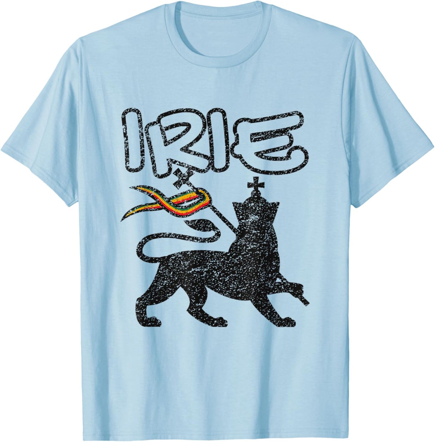 Irie Lion Of Judah Distressed Retro Vintage Reggae T-Shirt - T-Shirt | Light Blue