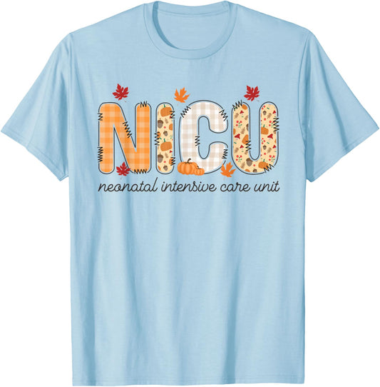 Women NICU Nurse Autumn Fall Neonatal Intensive Care Unit T-Shirt - T-Shirt | Light Blue