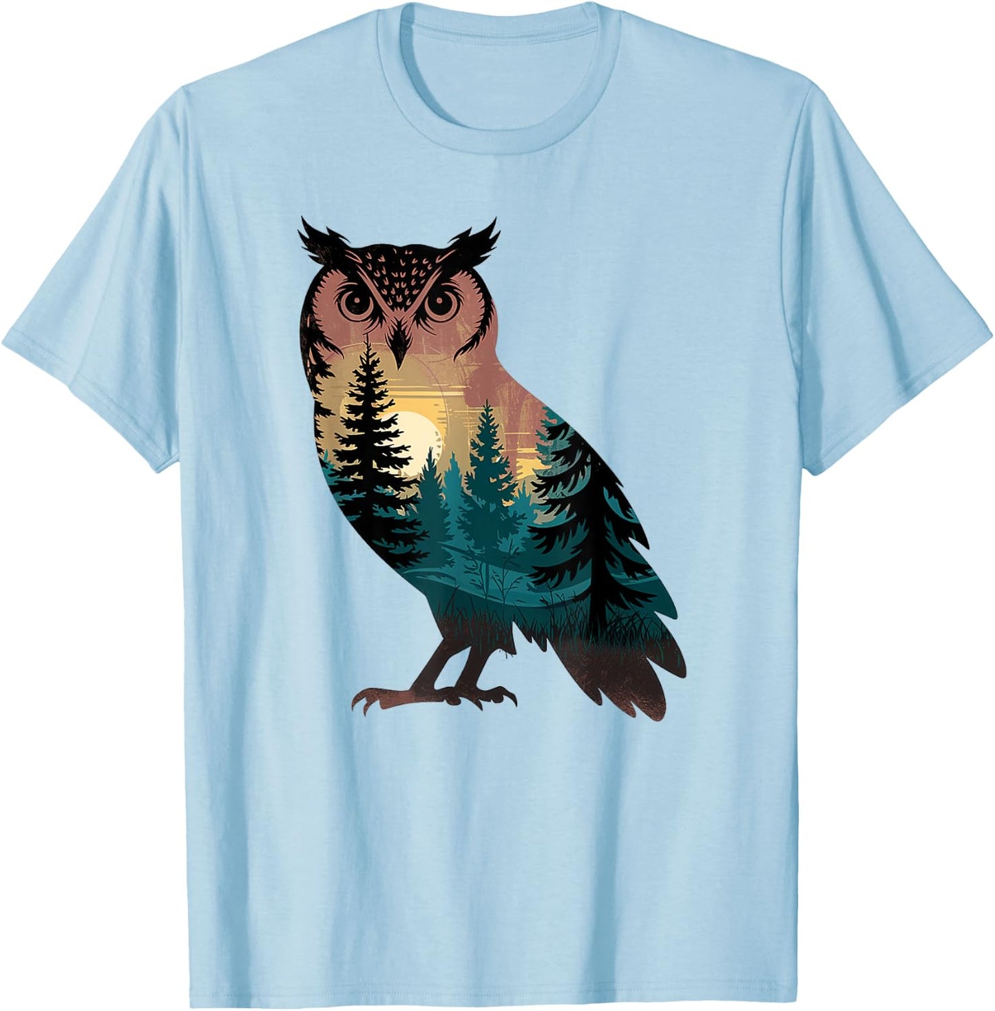 Owl Hunting Hiking Outdoor Camping Forest Men Women Owl T-Shirt - T-Shirt | Light Blue