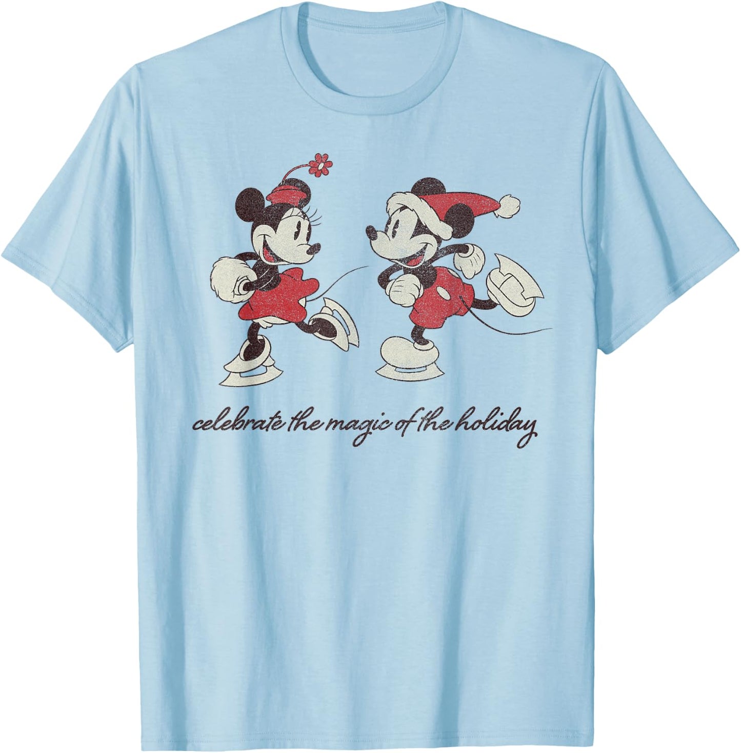 Disney Mickey and Minnie The Magic of The Holiday Christmas T-Shirt - T-Shirt | Light Blue
