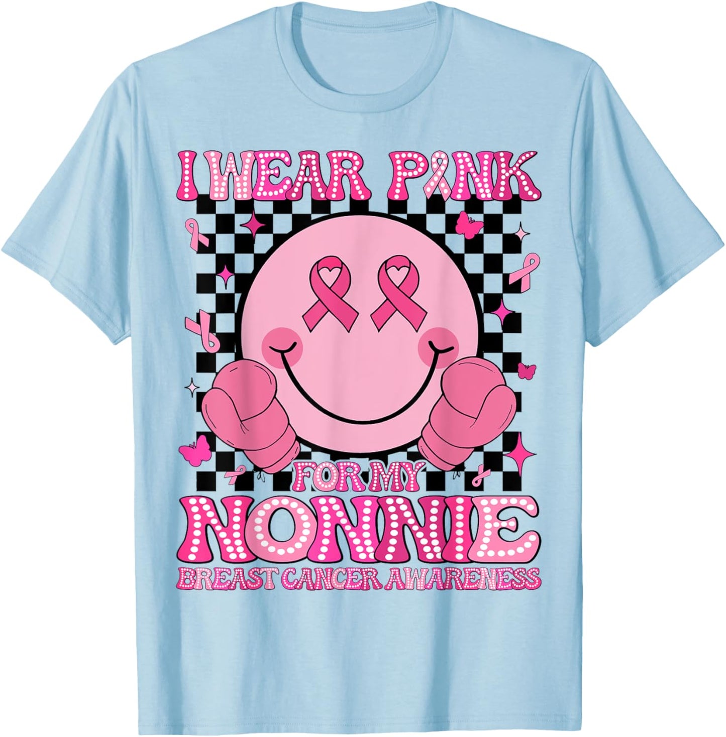 I Wear Pink For My Nonnie Breast Cancer Awareness Groovy T-Shirt - T-Shirt | Light Blue