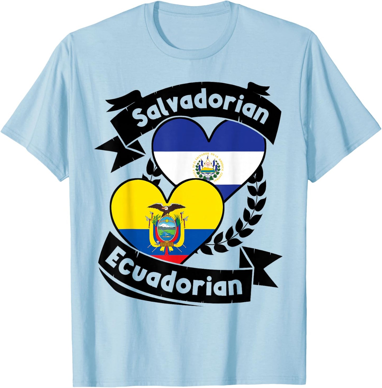 Salvadorian Ecuadorian Heart Flags El Salvador Ecuador T-Shirt - T-Shirt | Light Blue