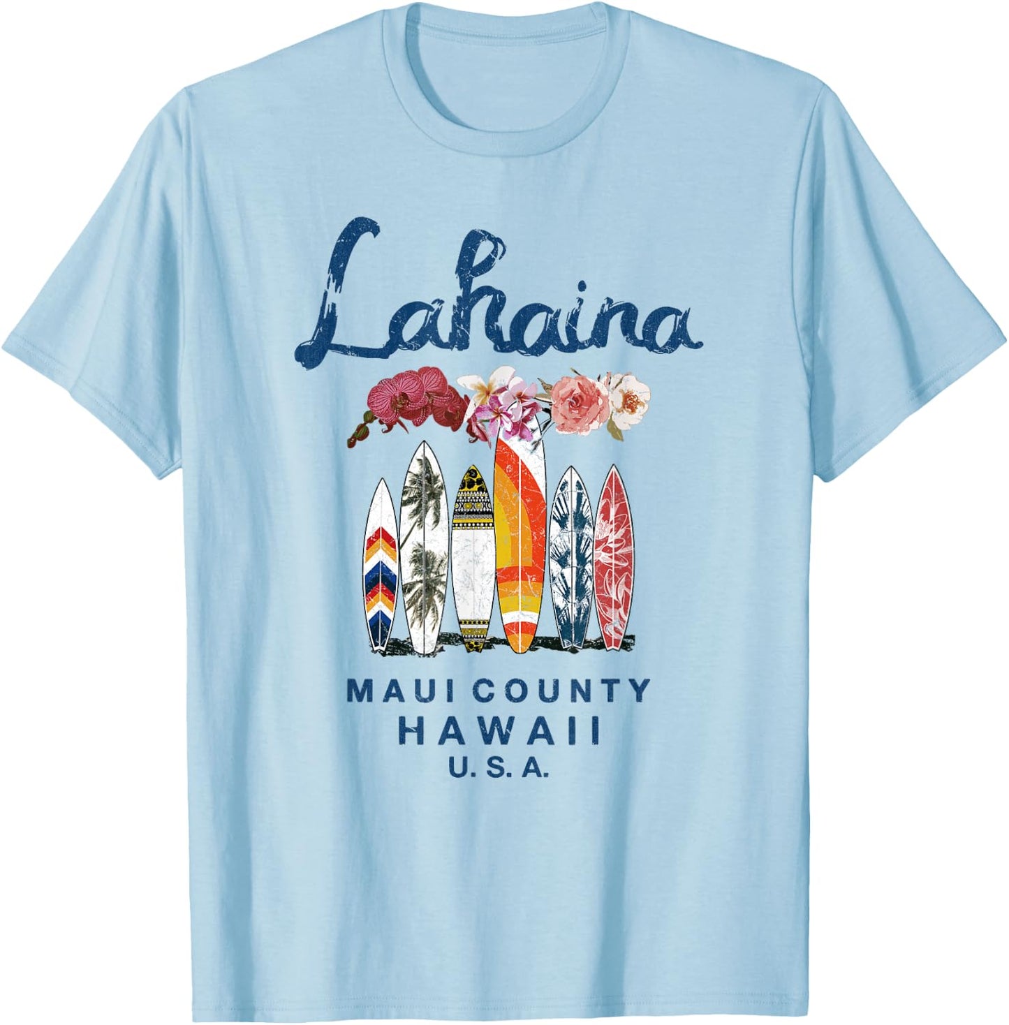 Hawaii Lahaina Maui Vintage Surfing Hawaiian T-Shirt - T-Shirt | Light Blue