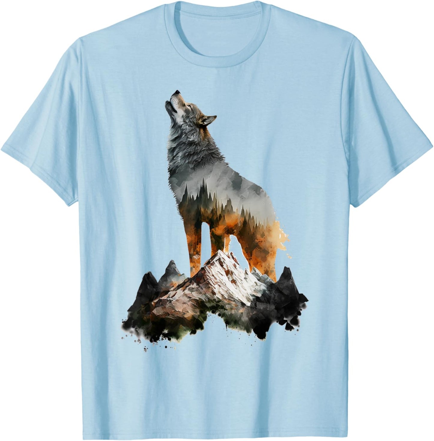 Wolf heult Berge Natur Tierkunst Tierliebhaber Wolf T-Shirt - T-Shirt | Light Blue