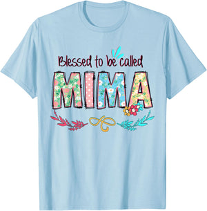 Blessed to Be Called Mima Floral Mother's Day T-Shirt - T-Shirt | Light Blue