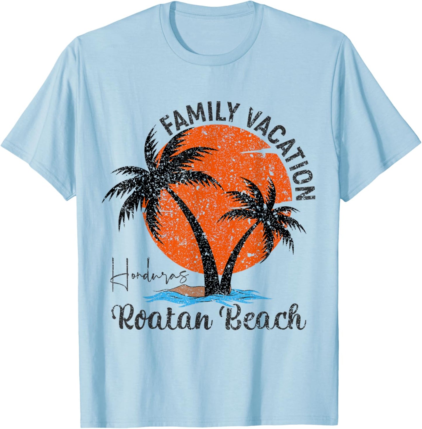 Vintage Family Vacation Palm Trees Roatan Honduras Beach T-Shirt - T-Shirt | Light Blue