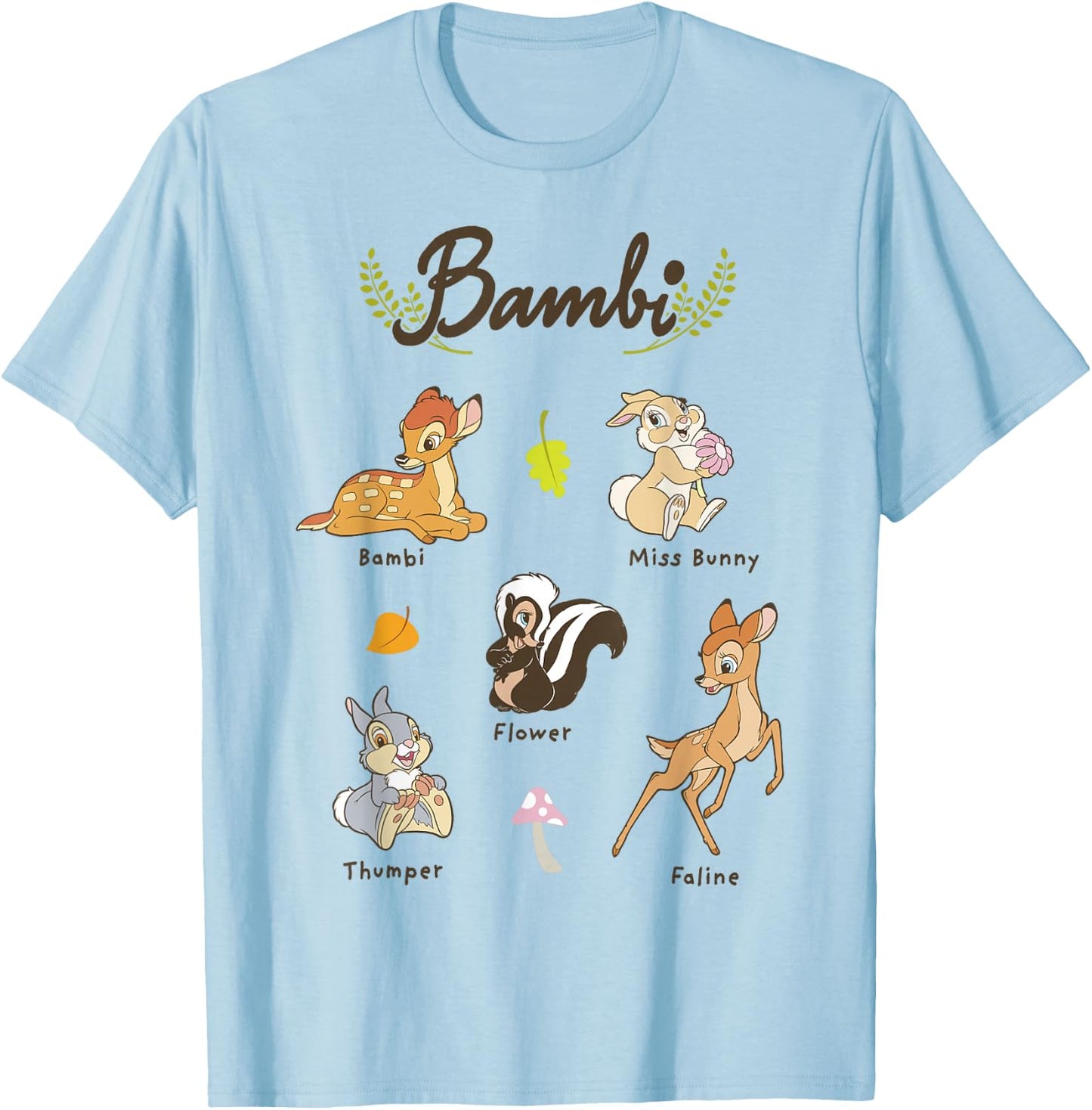 Disney Bambi Vintage Movie Characters Textbook Display T-Shirt - T-Shirt | Light Blue