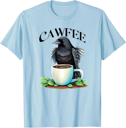 Cawfee Raven Crow Coffee Cup Leaves Bird Lover T-Shirt - T-Shirt | Light Blue