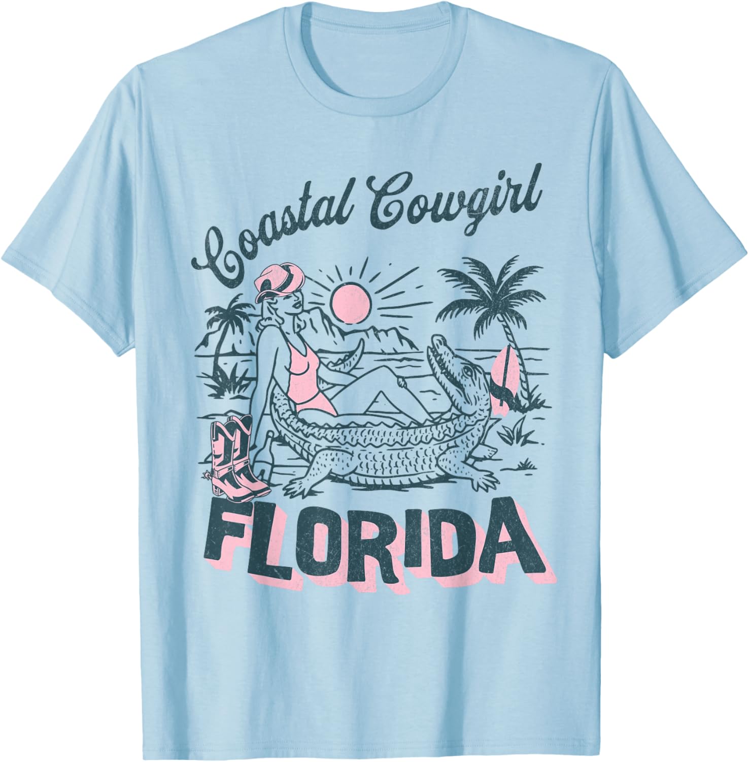 Coastal Cowgirl Beach Palm Surf Club Florida T-Shirt - T-Shirt | Light Blue