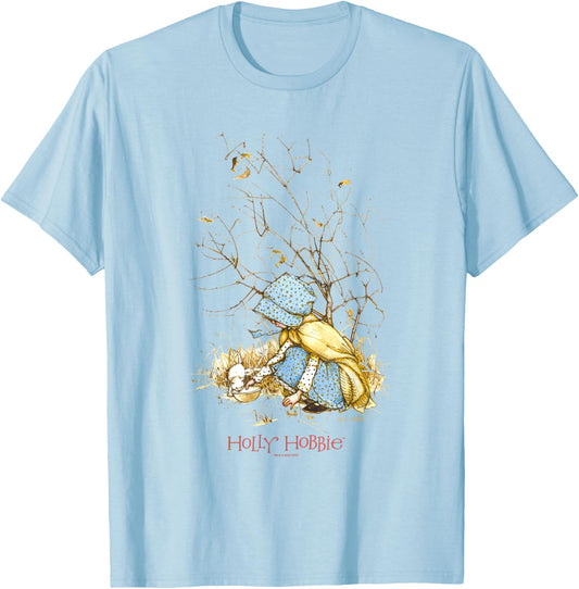 Holly Hobbie Vintage Christmas Kitten Sweet Winter Scene T-Shirt - T-Shirt | Light Blue