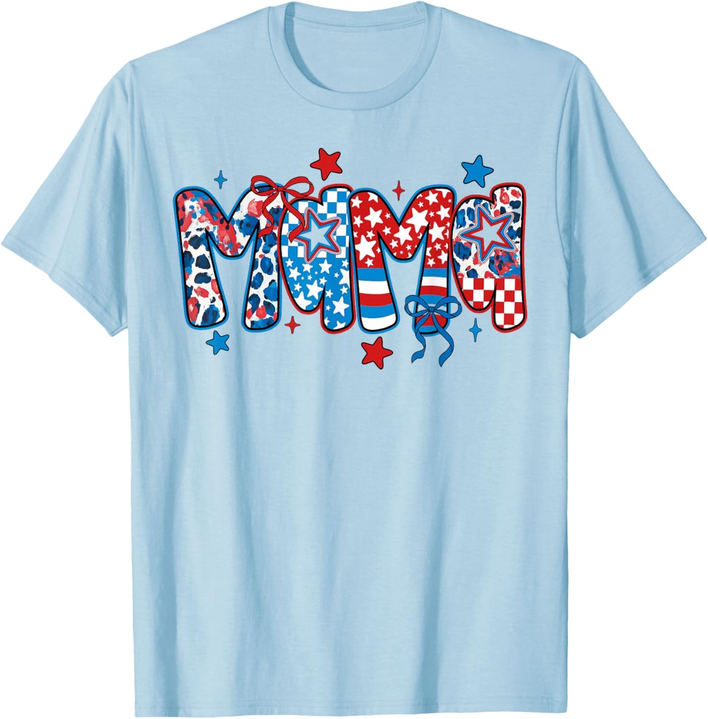 4th Of July Mama Mom Women Coquette Patriotic USA Mama T-Shirt - T-Shirt | Light Blue