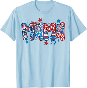 4th Of July Mama Mom Women Coquette Patriotic USA Mama T-Shirt - T-Shirt | Light Blue