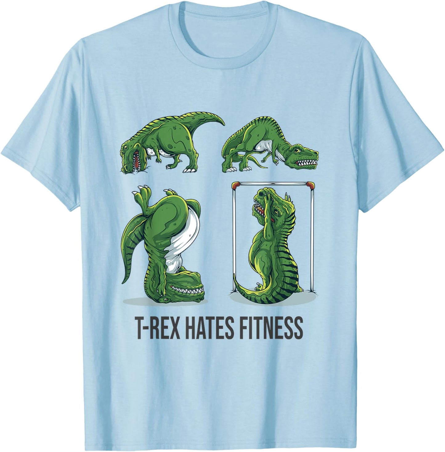 T-Rex Hates Fitness Funny Dinosaur Gym Burpees Handstand T-Shirt - T-Shirt | Light Blue