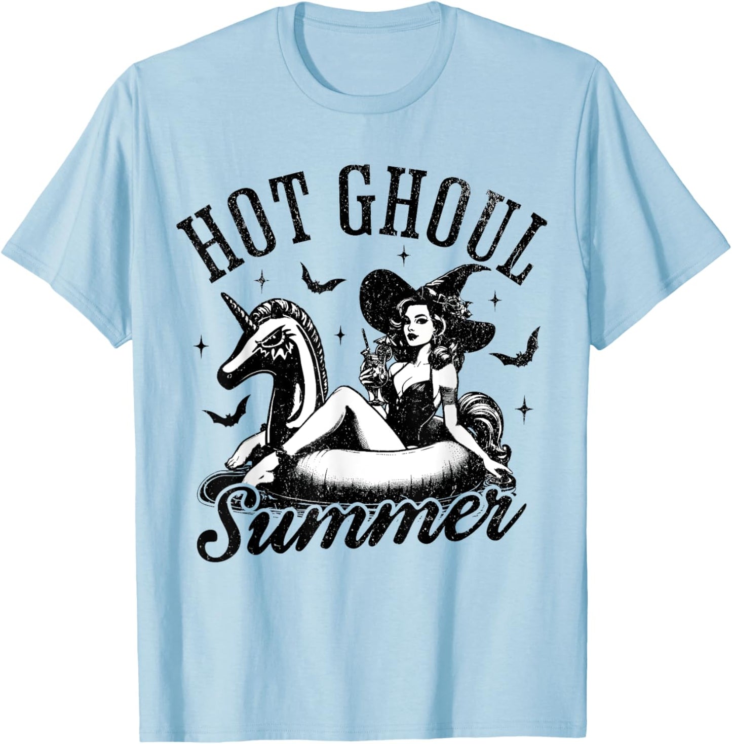 Hot Ghoul Summer Funny Witch Spooky Summer Vacation Hawaii Women Girls Kids T-Shirt - T-Shirt | Light Blue